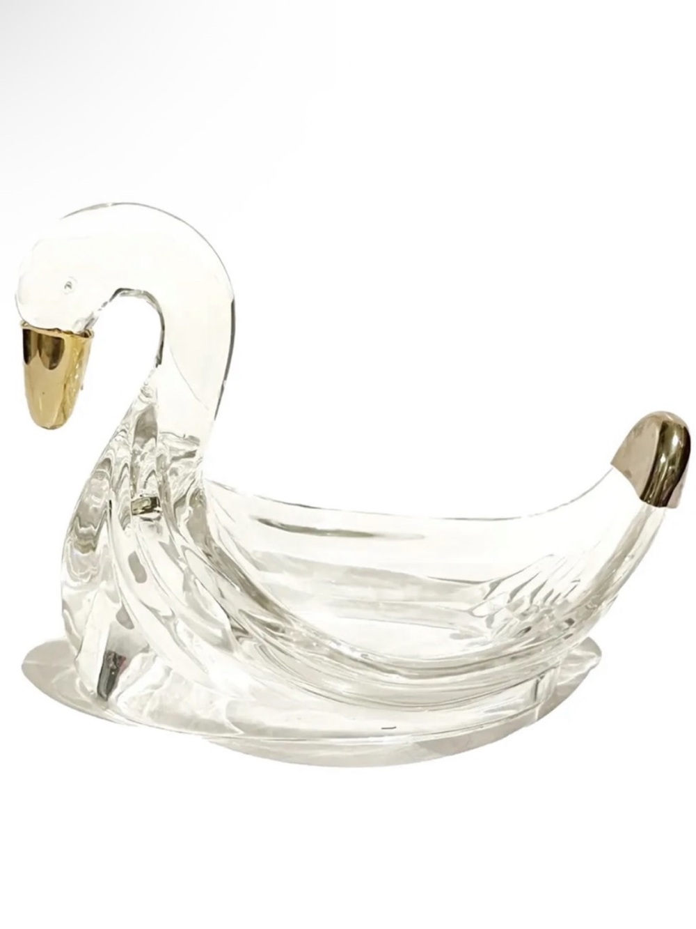 Vintage Swan Soap Dish Transparent Plastic Clear Gold Coloured Metal Accent Bird